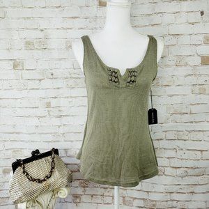 NWT Native Outsiders Size S Taupe Green Beaded Split Back Sleeveless Tank Top